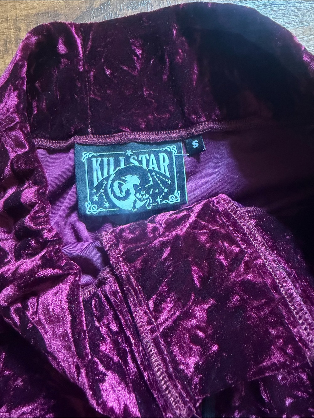 Killstar Deep Burgundy Crushed Velvet Flare Pants - Picture 7 of 7